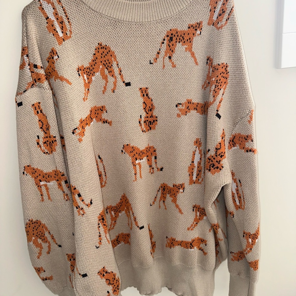 Animal Print Sweater - Beige and Orange